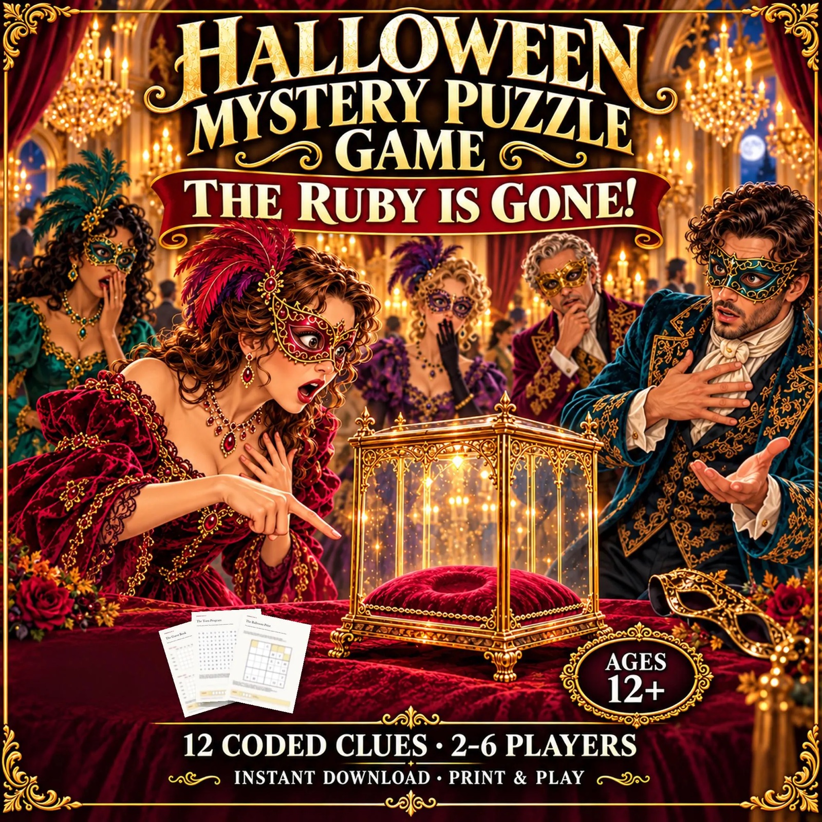 Halloween mystery puzzle game: The Ruby Is Gone, a masquerade mystery